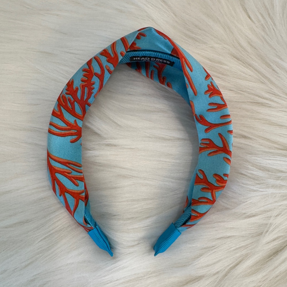 Blue & Coral Patterned Scarf Hairband